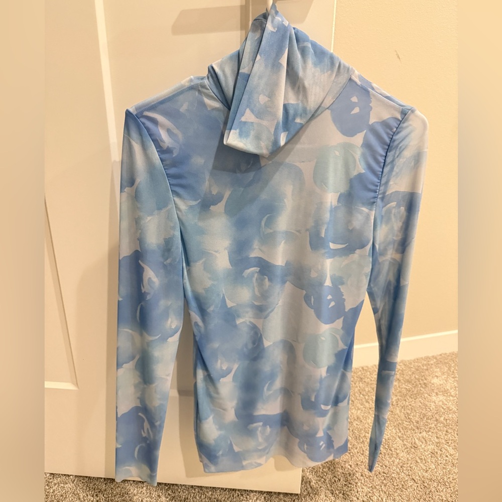 Ganni Printed Stretch-Mesh Turtleneck Top